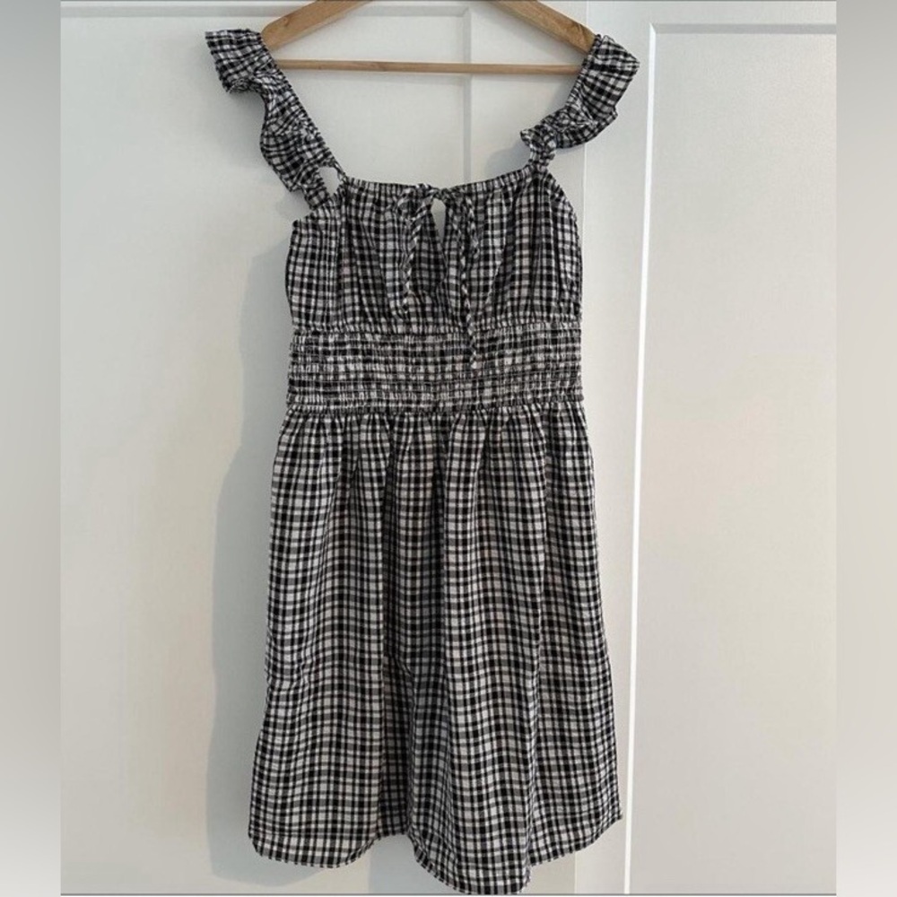 WAYF Gingham Checkered Smocked Waist Dress